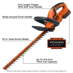 Black & Decker LHT2220 20V MAX Lithium-Ion Dual Action 22 In. Cordless Electric Hedge Trimmer Kit (1.5 Ah) -BLACK+DECKER Sales bdknlht2220 j