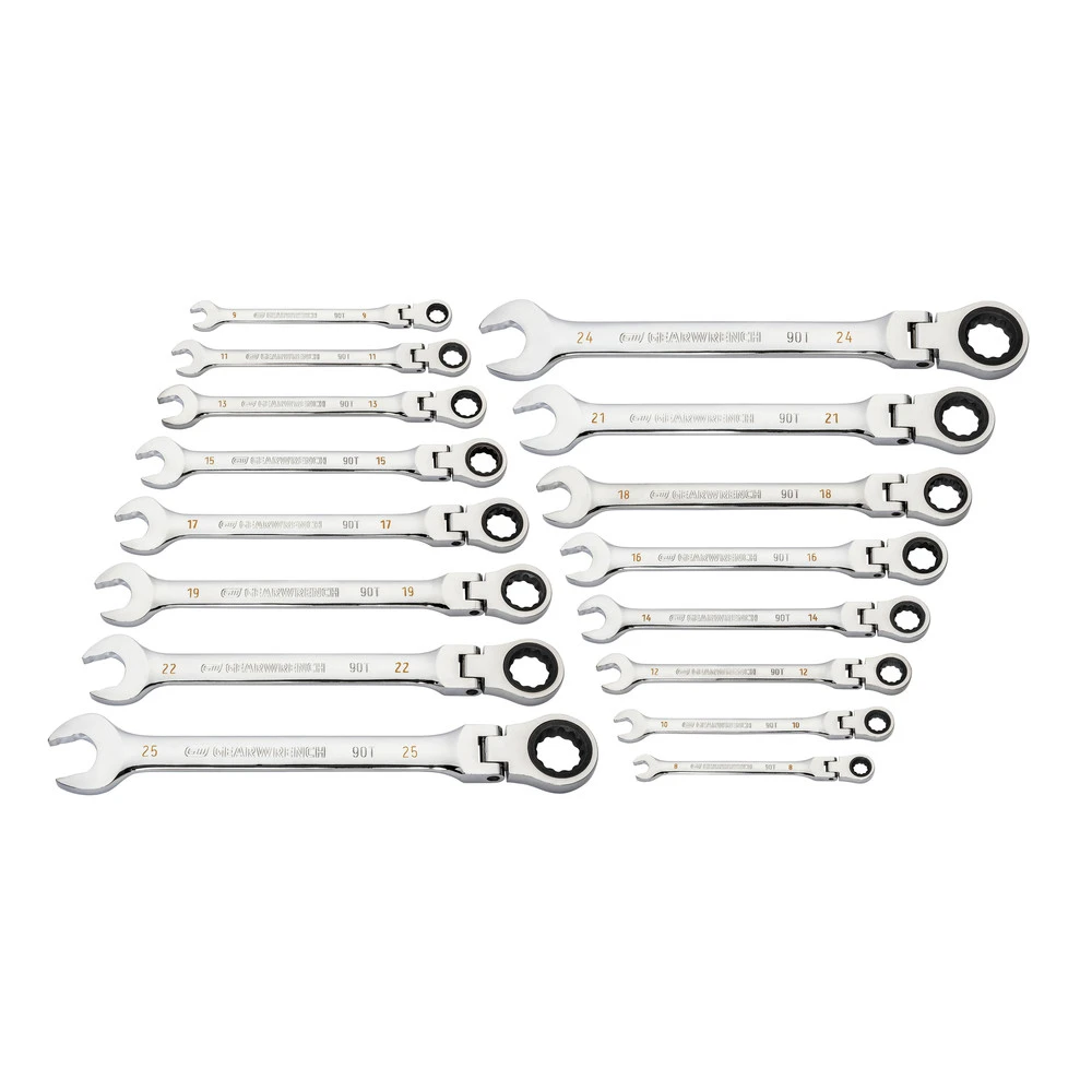 GearWrench 86728 16-Piece 90-Tooth 12 Point Metric Flex Head Combination Ratcheting Wrench Set 4 GearWrench 86728 16-Piece 90-Tooth 12 Point Metric Flex Head Combination Ratcheting Wrench Set - Image 2