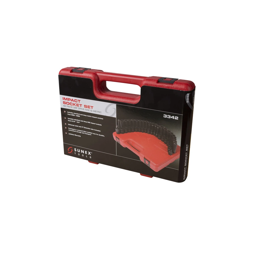 Sunex 3342 42 pc. 3/8 in. Drive SAE/Metric Std. & Deep Master Impact Socket Set Sunex 3342 42 Pc. 3/8 In. Drive SAE/Metric Std. & Deep Master Impact Socket Set -BLACK+DECKER Sales